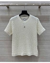 Chanel Women's Openwork Knit T-shirt Cream