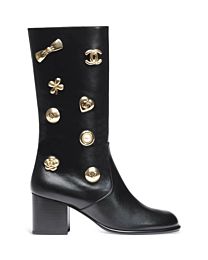 Chanel Women's Boots Icon Coco Mark Ribbon Heart Leather Black