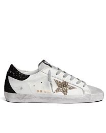 Golden Goose Women's Super-Star Sneakers With Gold Star And Glittery Heel Tab White
