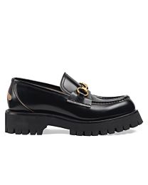 Gucci Women's Leather Lug Sole Horsebit Loafer 77236 Black