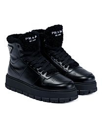 Prada Women's Shearling-Trimmed Leather Ankle Boots