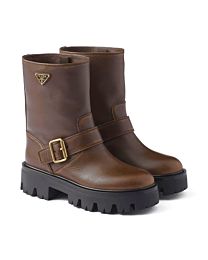 Prada Women's Leather Ankle Boot 1U187 Coffee