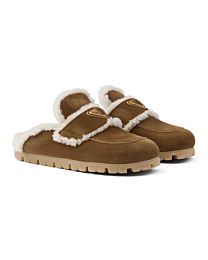 Prada Women's Suede And Sheepskin Slippers 1S711M Coffee