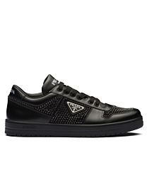 Prada Women's Downtown Leather Sneakers With Crystals 2EE393 Black