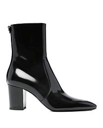 Saint Laurent Women's Betty Buckled Glossed-Leather Knee Boots Black
