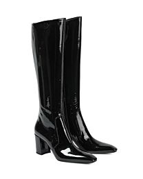 Saint Laurent Women's Lauren 70 Patent Leather Knee-High Boots Black