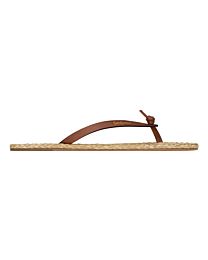 Saint Laurent Women's Pool Flip-Flops In Smooth Leather And Raffia 869737 Coffee