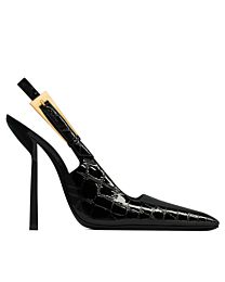 Saint Laurent Women's Lee Slingback Pumps In Crocodile-Embossed Leather Black
