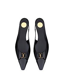 Saint Laurent Babylone Smooth Leather Slingback Flats Black