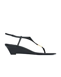 Saint Laurent Le Cassandra Smooth Leather Wedge Sandals Black