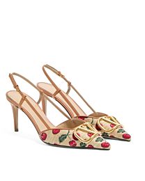 Valentino Garavani Vlogo Signature Cherry Pattern Jacquard Lace-Up High Heels Coffee