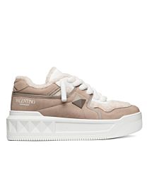 Valentino Unisex One Stud Xl Nubuck And Wool Sneaker Dark Coffee