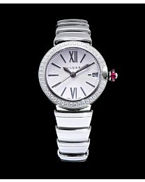 Bvlgari Lvcea Sliver tone Case With Diamonds Automatic Watch White